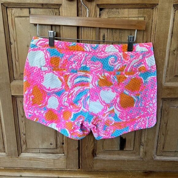 Lilly Pulitzer 0 Shorts‎ Pink Blue White Floral Pockets Zipper Mid Rise Textured - Picture 7 of 13